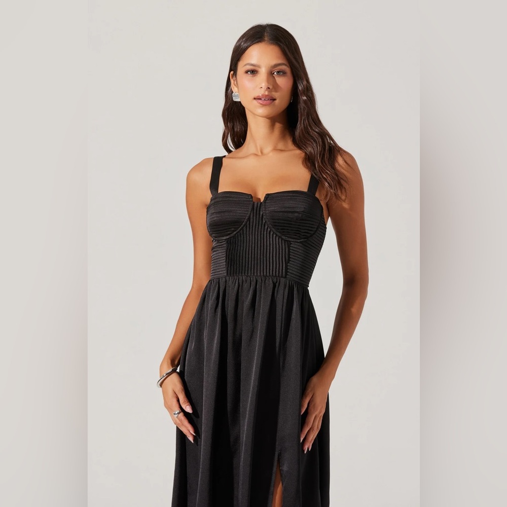 ASTR the Label Pleated Bustier Midi Dress Black size Large - Picture 1 of 8